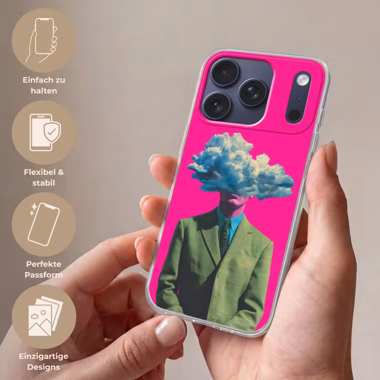Man - Pak - Wolk - Roze Telefoonhoesje iPhone 17 Pro klein -sfeer3_DE
