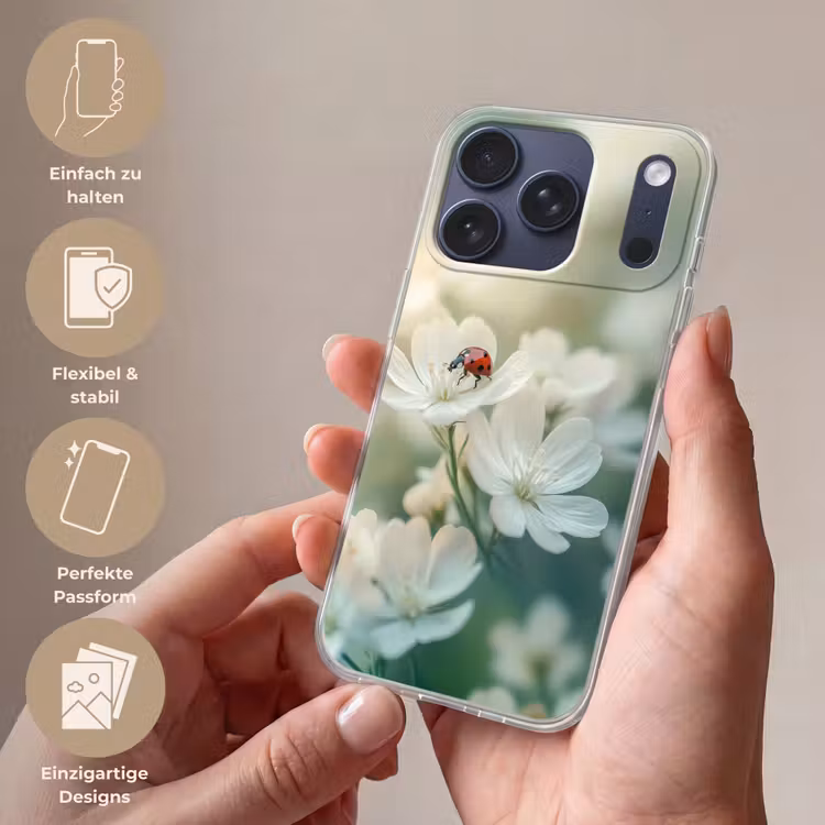 Lieveheersbeestje - Bloemen - Wit Telefoonhoesje iPhone 17 Pro klein -sfeer3_DE