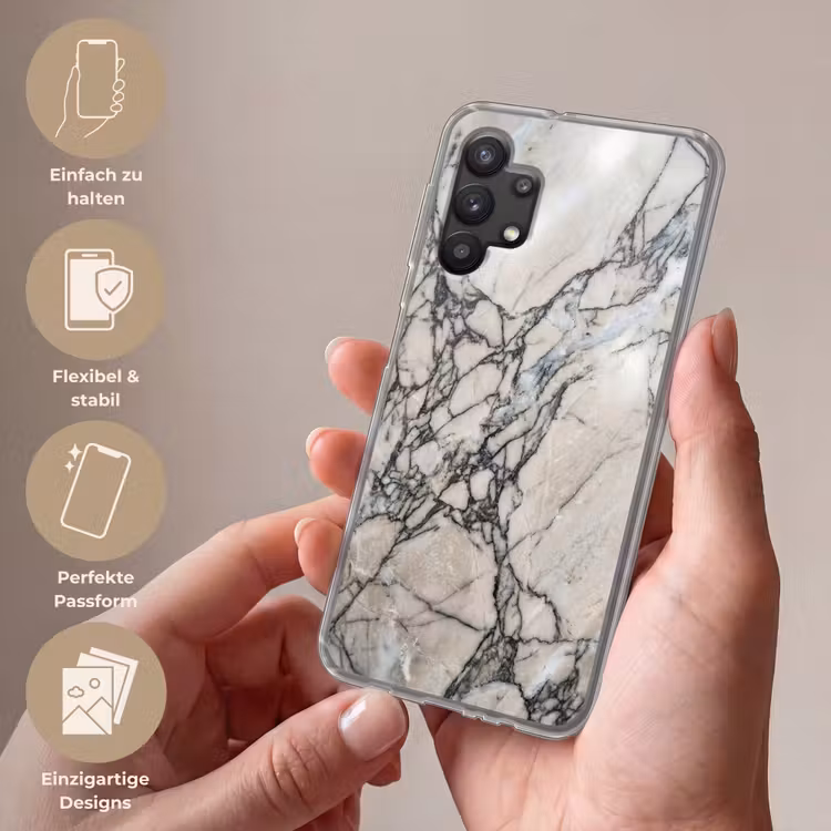 Marmer - Aderen - Patroon - Wit - Grijs Telefoonhoesje Samsung Galaxy A32 5G klein -sfeer3_DE