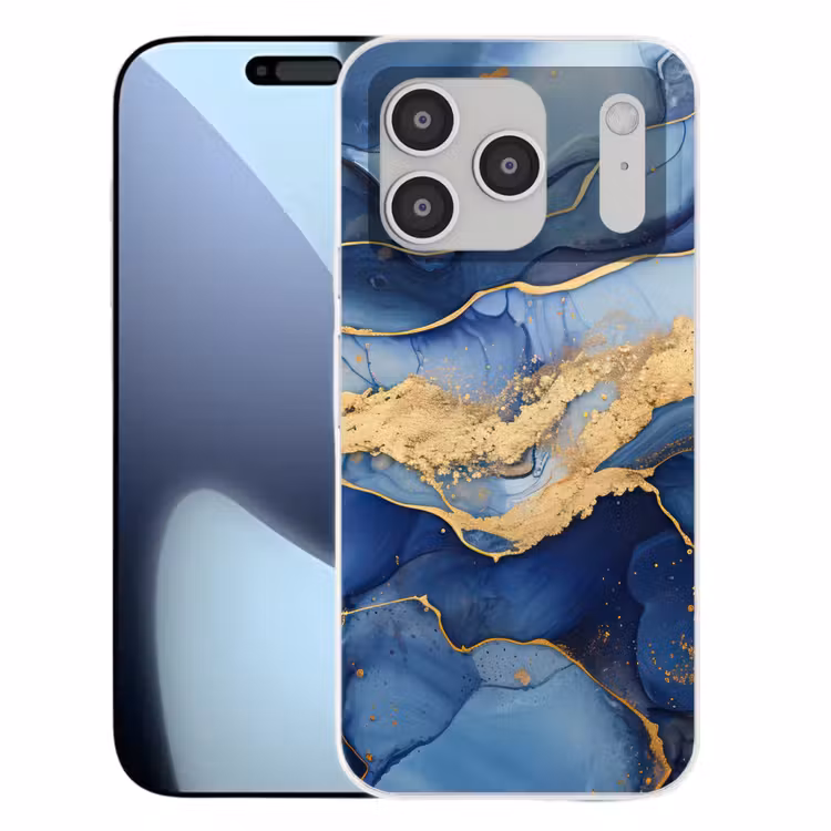 Marmer - Blauw - Goud - Abstract Telefoonhoesje iPhone 17 Pro klein -3d