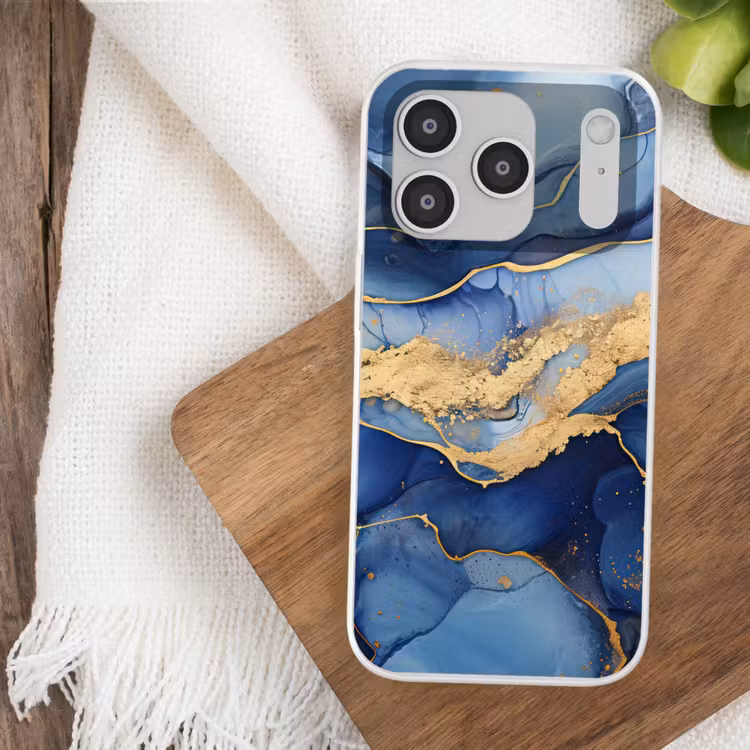 Marmer - Blauw - Goud - Abstract Telefoonhoesje iPhone 17 Pro klein -sfeer1