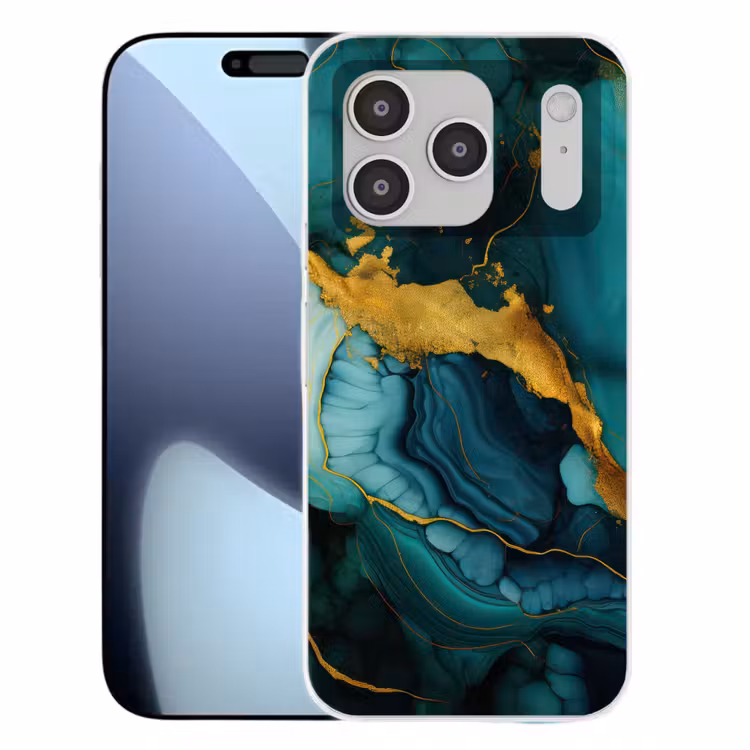 Marmer - Goud - Blauw groen - Abstract - Turquoise Telefoonhoesje iPhone 17 Pro klein -3d