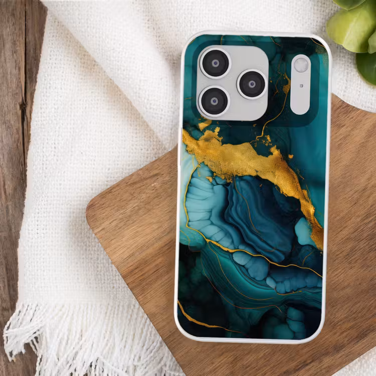 Marmer - Goud - Blauw groen - Abstract - Turquoise Telefoonhoesje iPhone 17 Pro klein -sfeer1