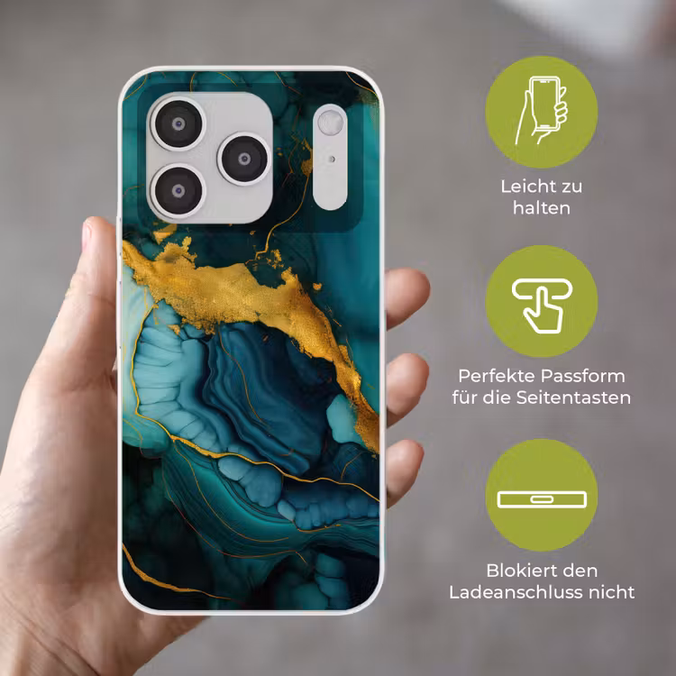 Marmer - Goud - Blauw groen - Abstract - Turquoise Telefoonhoesje iPhone 17 Pro klein -sfeer3_DE