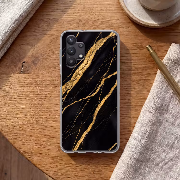 Marmer - Goud - Textuur - Abstract - Zwart Telefoonhoesje Samsung Galaxy A32 5G klein -sfeer1