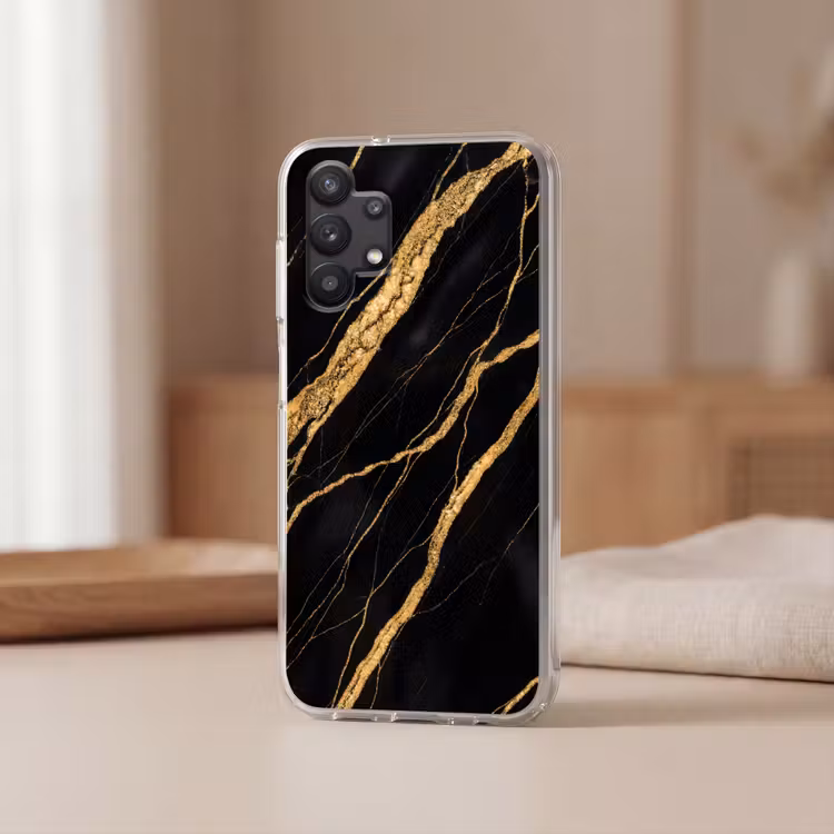Marmer - Goud - Textuur - Abstract - Zwart Telefoonhoesje Samsung Galaxy A32 5G klein -sfeer2
