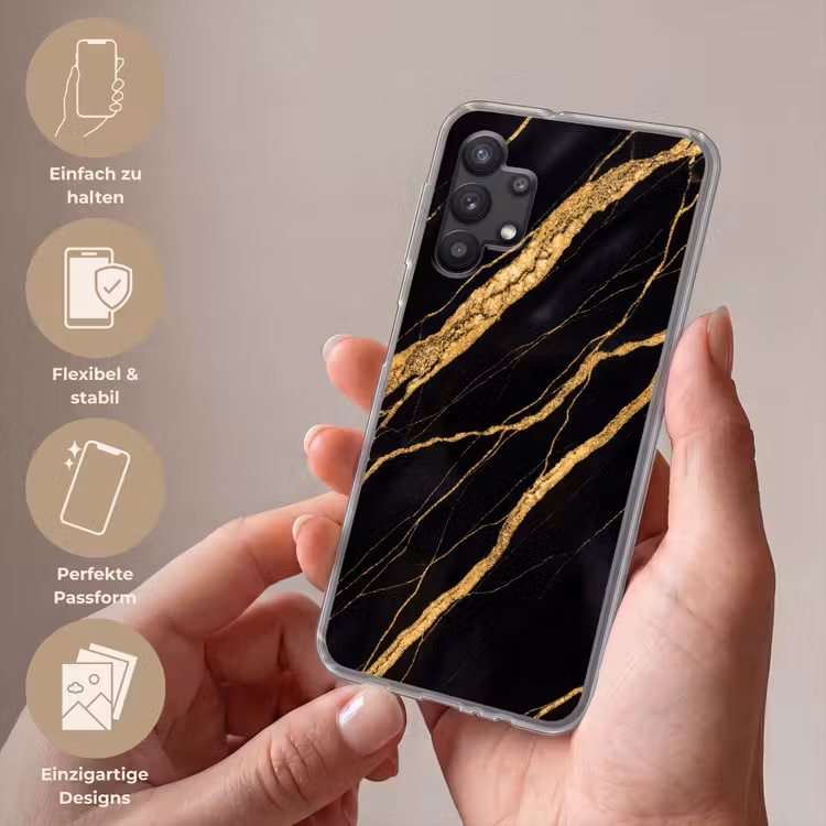 Marmer - Goud - Textuur - Abstract - Zwart Telefoonhoesje Samsung Galaxy A32 5G klein -sfeer3_DE