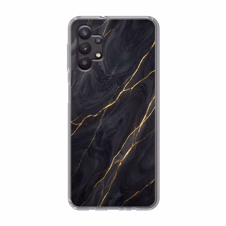 Marmer - Goudaders - Abstract - Modern - Zwart Telefoonhoesje Samsung Galaxy A32 5G klein -3d