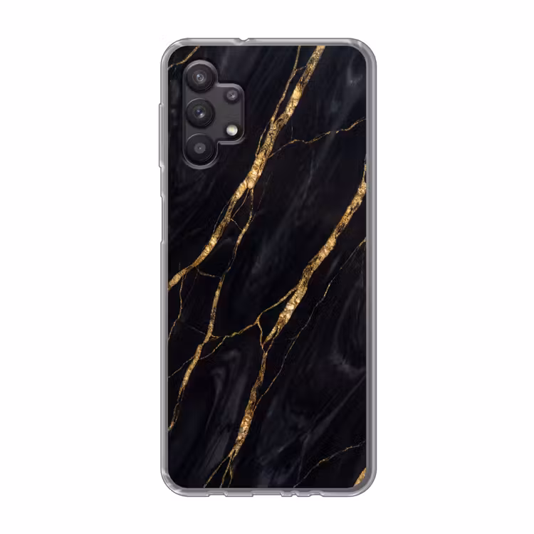 Marmer - Gouden aders - Abstract - Zwart Telefoonhoesje Samsung Galaxy A32 5G klein -3d