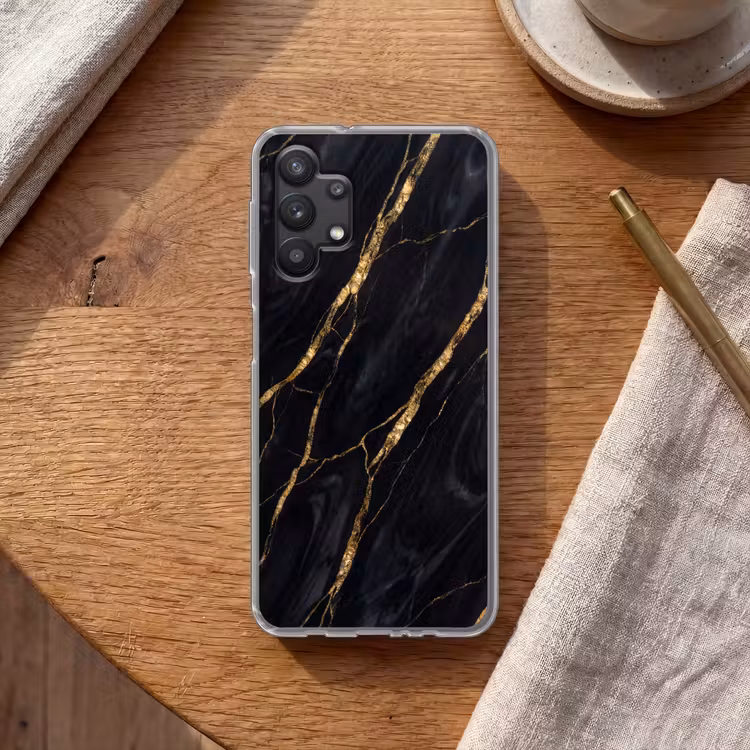 Marmer - Gouden aders - Abstract - Zwart Telefoonhoesje Samsung Galaxy A32 5G klein -sfeer1