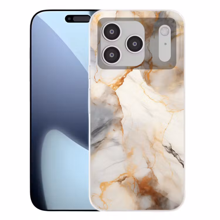 Marmer - Grijs - Goud Telefoonhoesje iPhone 17 Pro klein -3d
