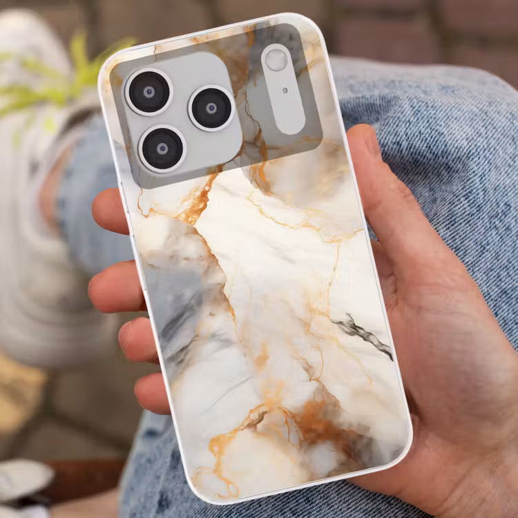 Marmer - Grijs - Goud Telefoonhoesje iPhone 17 Pro klein -sfeer2
