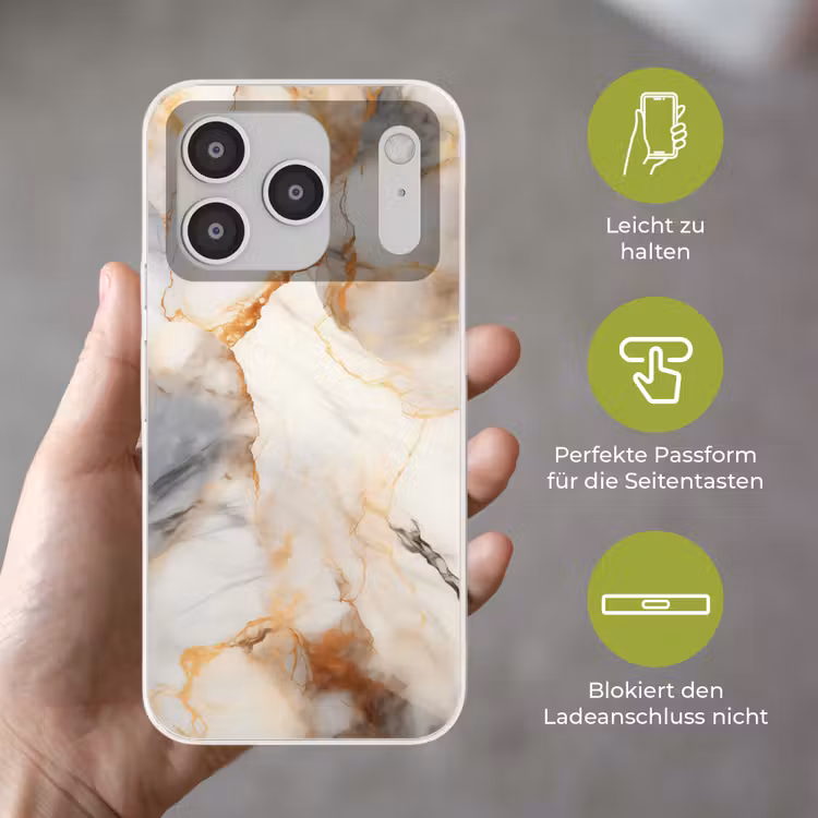 Marmer - Grijs - Goud Telefoonhoesje iPhone 17 Pro klein -sfeer3_DE