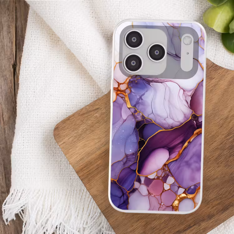 Marmer - Paars - Lila - Goud Telefoonhoesje iPhone 17 Pro klein -sfeer1