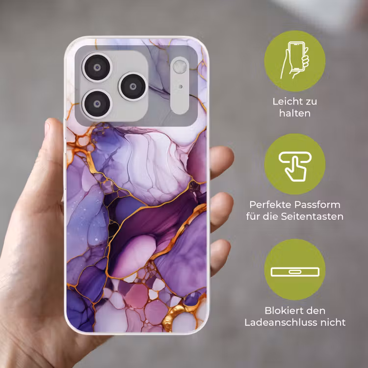 Marmer - Paars - Lila - Goud Telefoonhoesje iPhone 17 Pro klein -sfeer3_DE