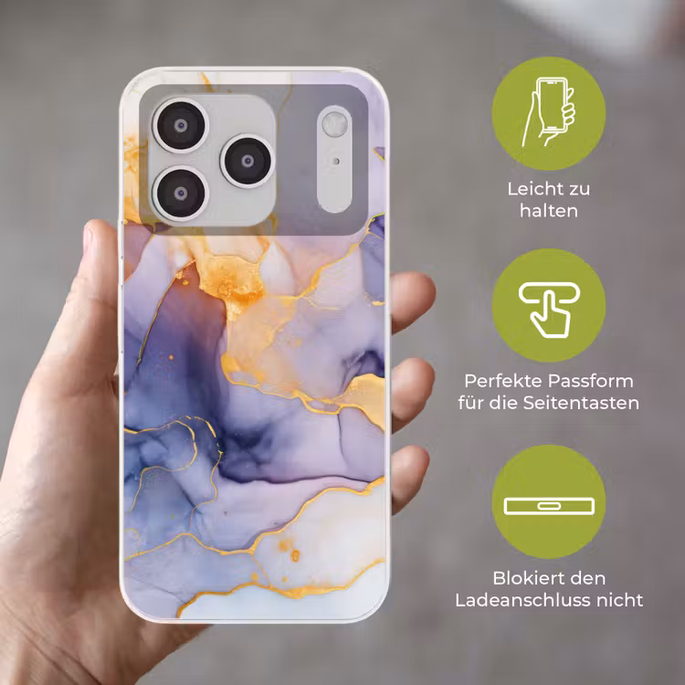 Marmer - Paars - Lila - Goud - Abstract Telefoonhoesje iPhone 17 Pro klein -sfeer3_DE