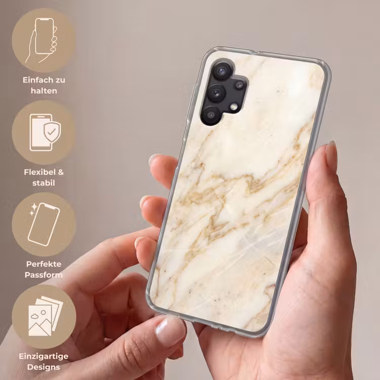 Marmer - Ader - Abstract - Wit - Goud Telefoonhoesje Samsung Galaxy A32 5G klein -sfeer3_DE