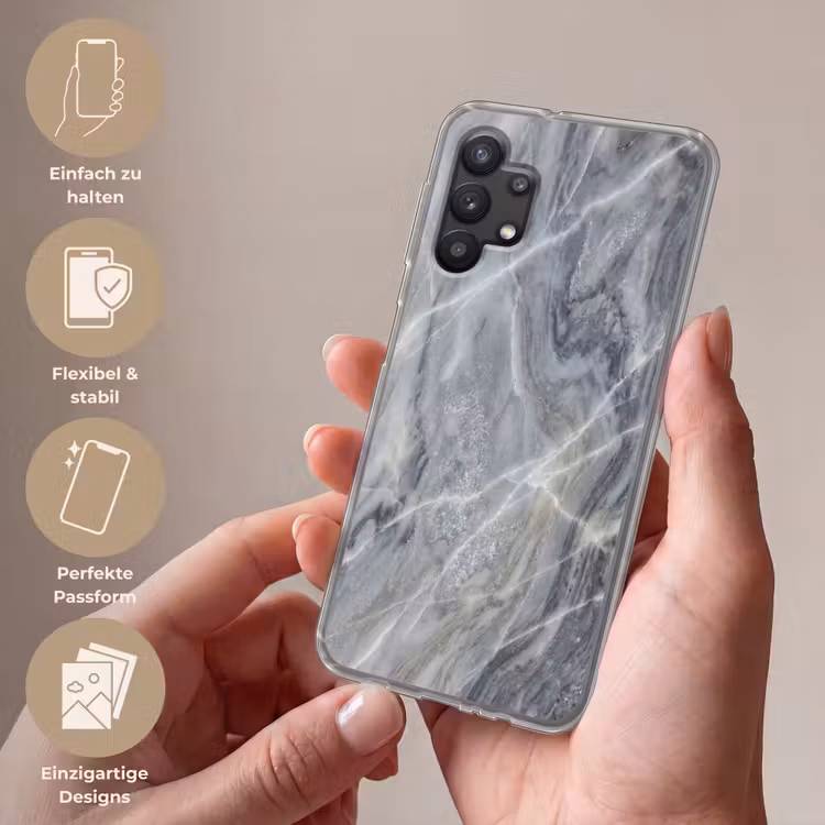 Marmer - Ader - Patroon - Abstract - Grijs Telefoonhoesje Samsung Galaxy A32 5G klein -sfeer3_DE