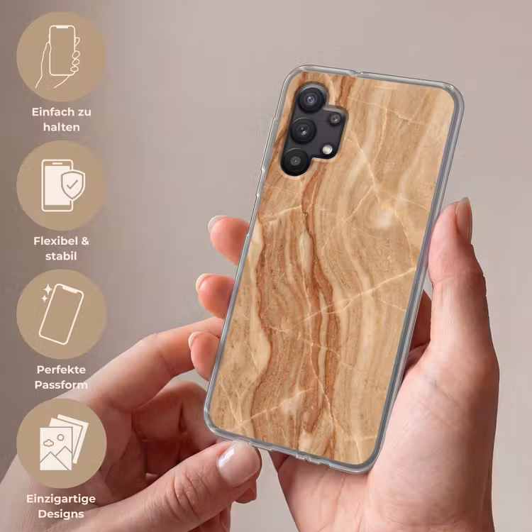 Marmer - Ader - Natuur - Abstract - Beige Telefoonhoesje Samsung Galaxy A32 5G klein -sfeer3_DE