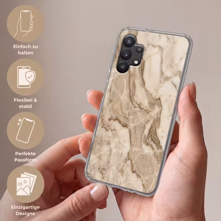 Marmer - Aderen - Textuur - Beige - Modern Telefoonhoesje Samsung Galaxy A32 5G klein -sfeer3_DE