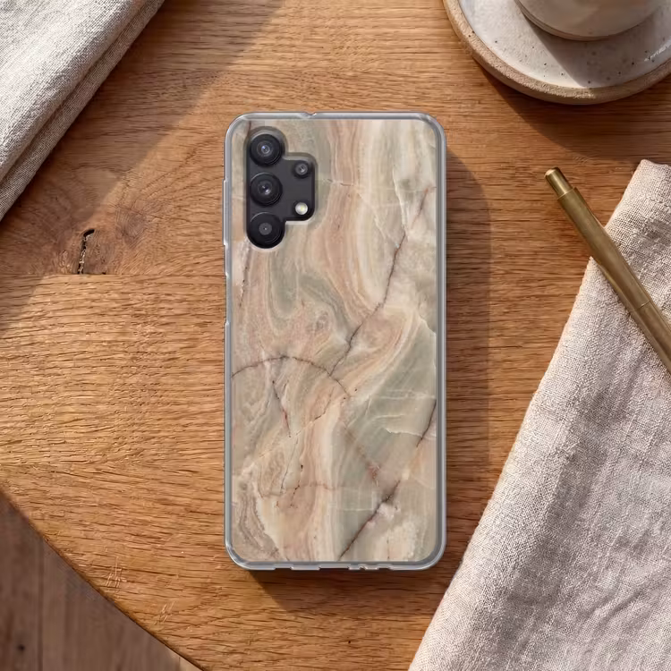 Marmer - Patroon - Abstract - Beige - Groen Telefoonhoesje Samsung Galaxy A32 5G klein -sfeer1