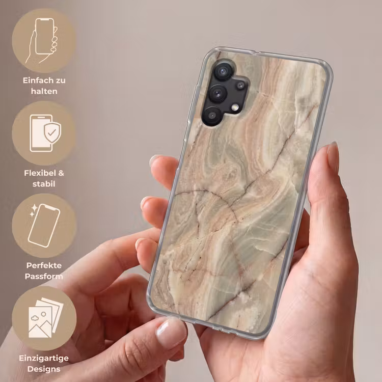 Marmer - Patroon - Abstract - Beige - Groen Telefoonhoesje Samsung Galaxy A32 5G klein -sfeer3_DE