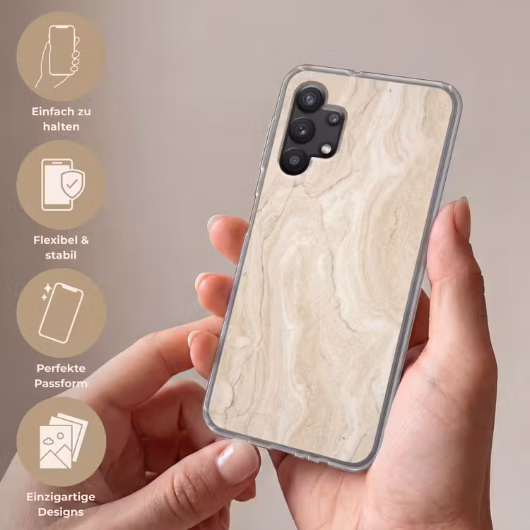 Marmer - Patroon - Beige - Steen - Abstract Telefoonhoesje Samsung Galaxy A32 5G klein -sfeer3_DE