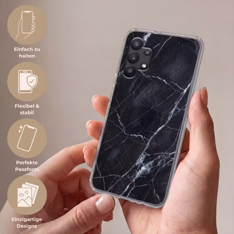 Marmer - Patroon - Modern - Zwart - Wit Telefoonhoesje Samsung Galaxy A32 5G klein -sfeer3_DE