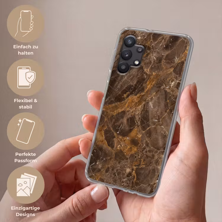 Marmer - Patroon - Natuur - Bruin - Goud Telefoonhoesje Samsung Galaxy A32 5G klein -sfeer3_DE