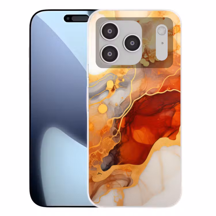 Marmer - Oranje - Goud - Modern - Abstract Telefoonhoesje iPhone 17 Pro klein -3d