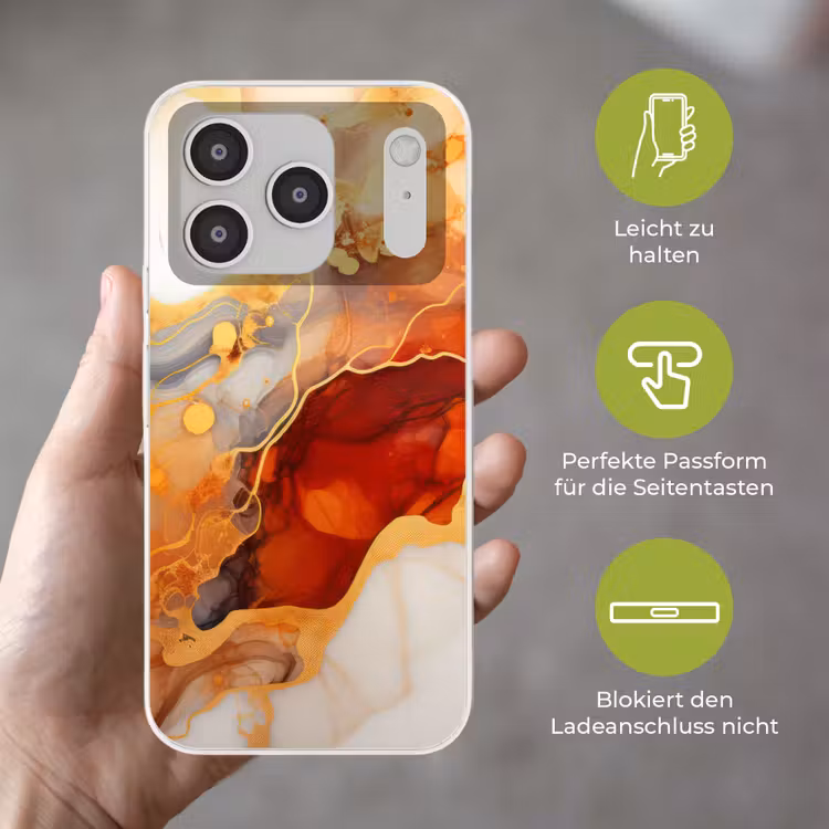 Marmer - Oranje - Goud - Modern - Abstract Telefoonhoesje iPhone 17 Pro klein -sfeer3_DE