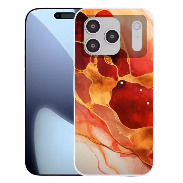Marmer - Rood - Goud - Modern - Abstract Telefoonhoesje iPhone 17 Pro klein -3d