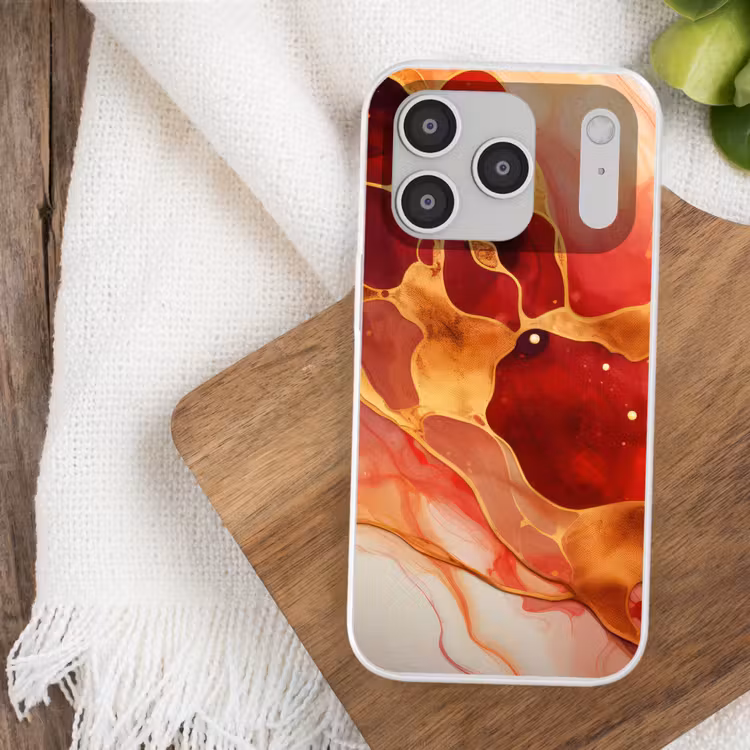 Marmer - Rood - Goud - Modern - Abstract Telefoonhoesje iPhone 17 Pro klein -sfeer1