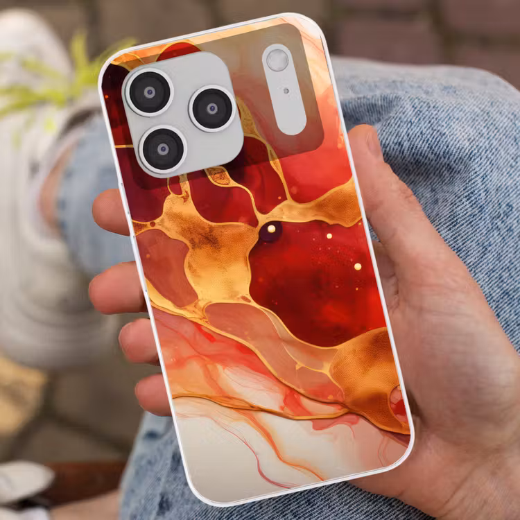 Marmer - Rood - Goud - Modern - Abstract Telefoonhoesje iPhone 17 Pro klein -sfeer2