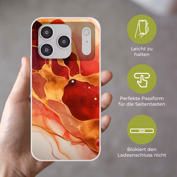 Marmer - Rood - Goud - Modern - Abstract Telefoonhoesje iPhone 17 Pro klein -sfeer3_DE