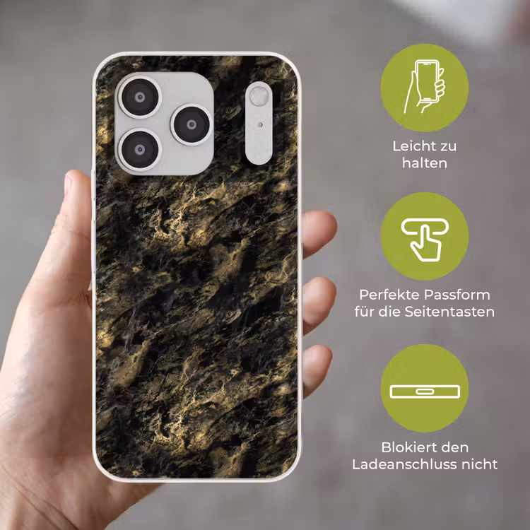 Marmer - Zwart - Goud Telefoonhoesje iPhone 17 Pro klein 878 -sfeer3_DE