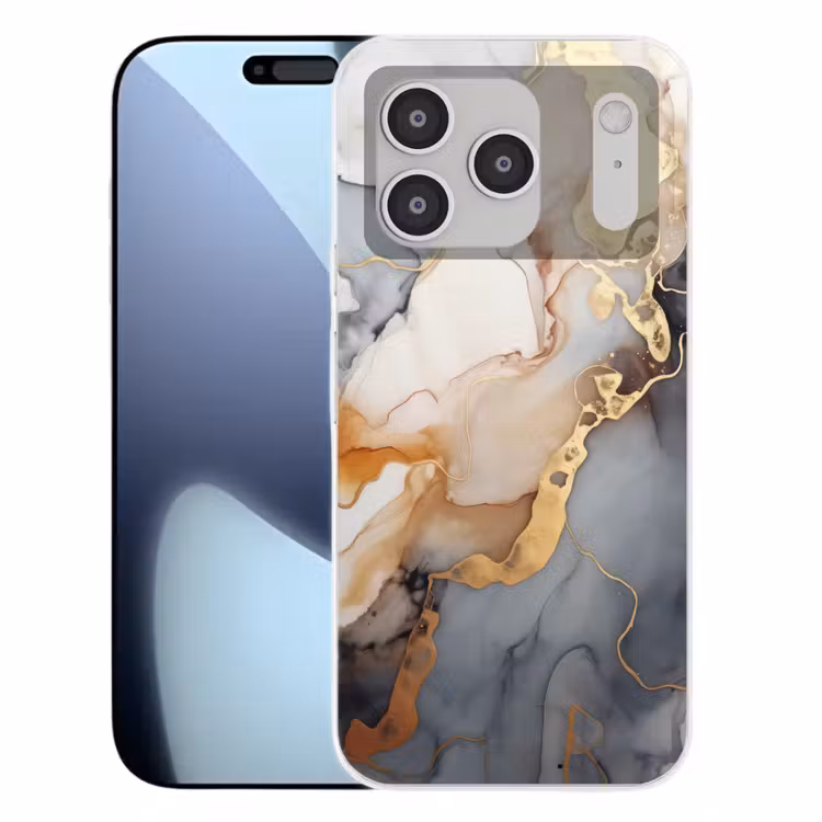 Marmer - Zwart - Goud - Wit Telefoonhoesje iPhone 17 Pro klein -3d