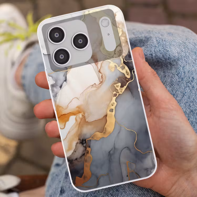 Marmer - Zwart - Goud - Wit Telefoonhoesje iPhone 17 Pro klein -sfeer2