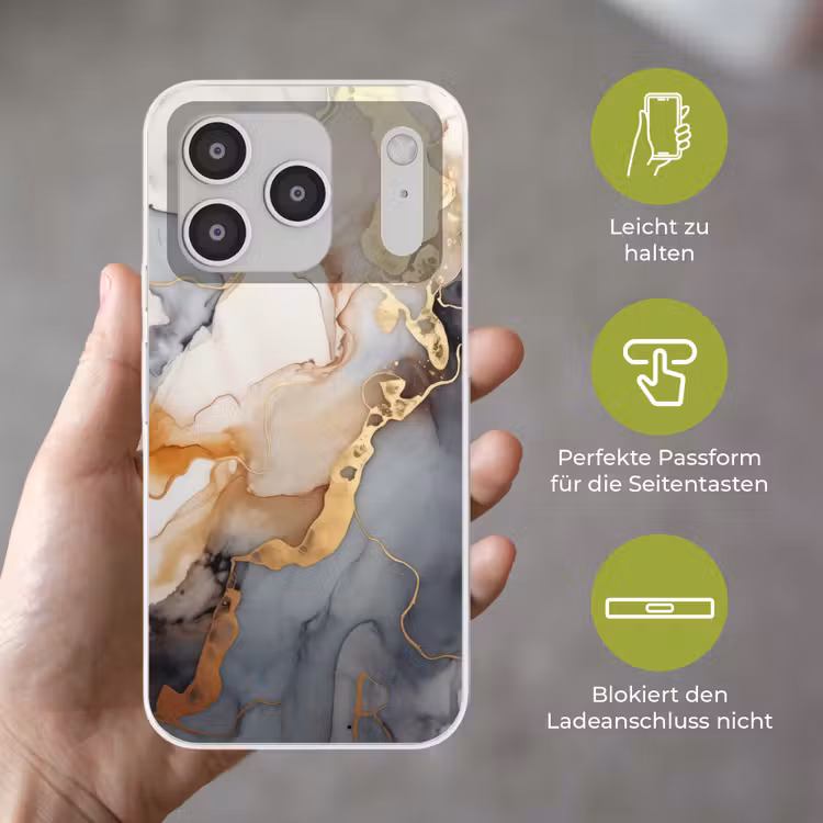 Marmer - Zwart - Goud - Wit Telefoonhoesje iPhone 17 Pro klein -sfeer3_DE
