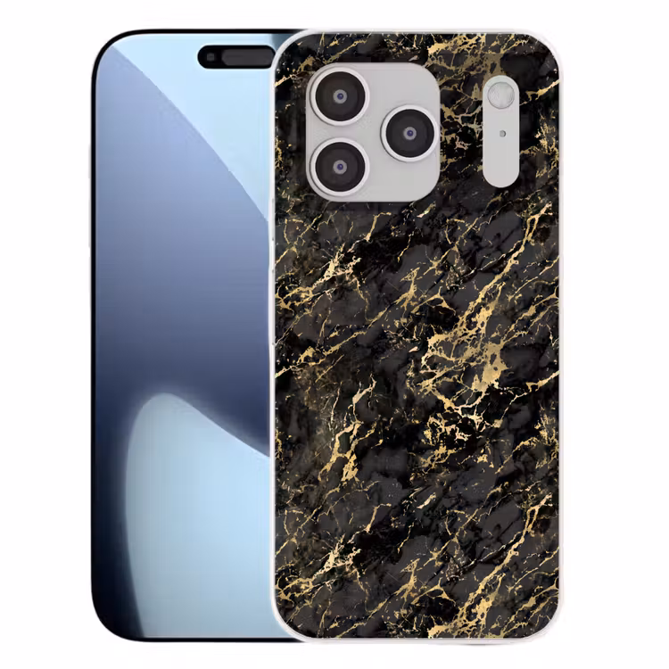Marmer - Zwart - Goudstructuur Telefoonhoesje iPhone 17 Pro klein 878 -3d