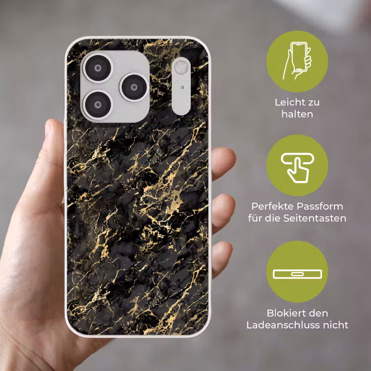 Marmer - Zwart - Goudstructuur Telefoonhoesje iPhone 17 Pro klein 878 -sfeer3_DE