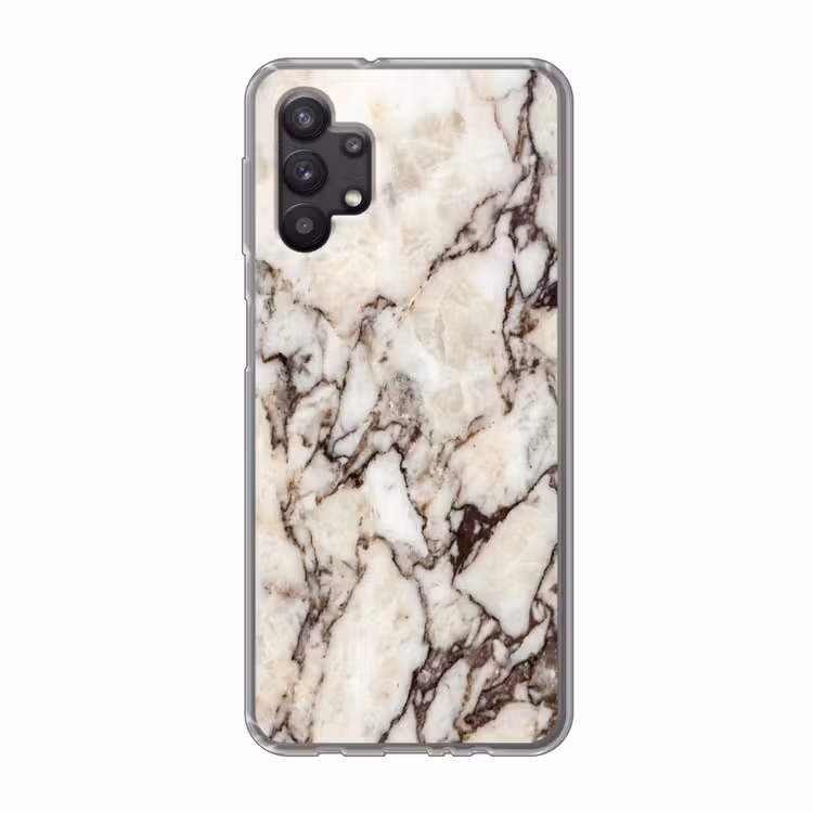 Marmer - Textuur - Abstract - Wit - Bruin Telefoonhoesje Samsung Galaxy A32 5G klein -3d