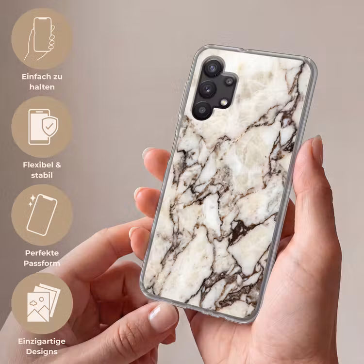 Marmer - Textuur - Abstract - Wit - Bruin Telefoonhoesje Samsung Galaxy A32 5G klein -sfeer3_DE