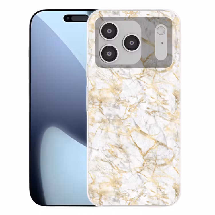 Marmer - Wit - Expressief - Goudaccenten Telefoonhoesje iPhone 17 Pro klein 878 -3d