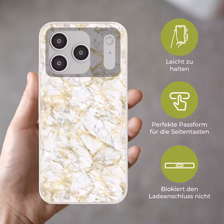 Marmer - Wit - Expressief - Goudaccenten Telefoonhoesje iPhone 17 Pro klein 878 -sfeer3_DE