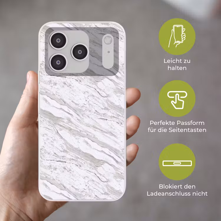 Marmer - Wit - Grijsgroen Telefoonhoesje iPhone 17 Pro klein 878 -sfeer3_DE