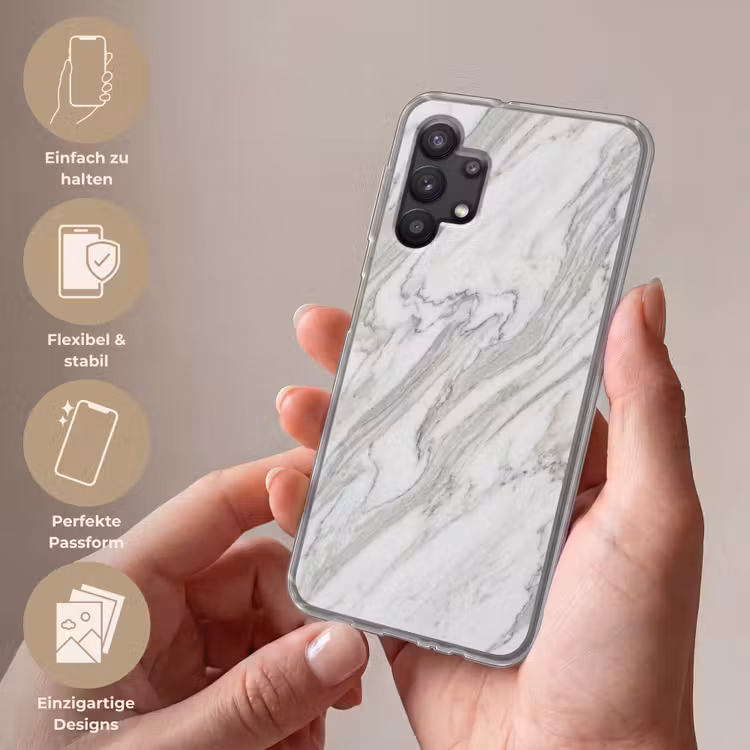 Marmer - Wit - Grijs - Structuur - Modern Telefoonhoesje Samsung Galaxy A32 5G klein -sfeer3_DE