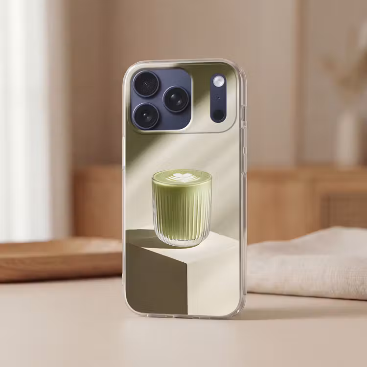 Matcha - Glas - Groen - Minimalistisch Telefoonhoesje iPhone 17 Pro klein -sfeer2