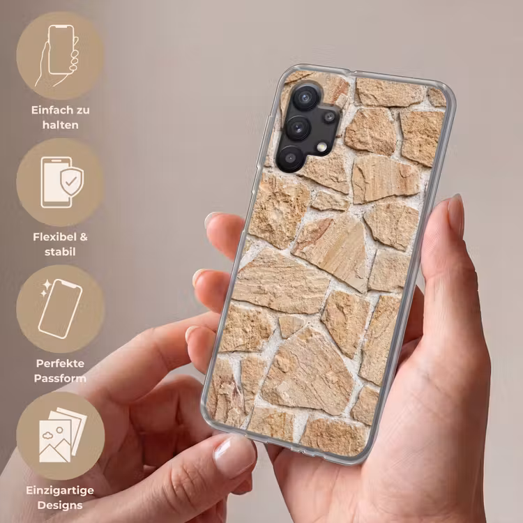 Muur - Steen - Patroon - Rustiek - Beige Telefoonhoesje Samsung Galaxy A32 5G klein -sfeer3_DE