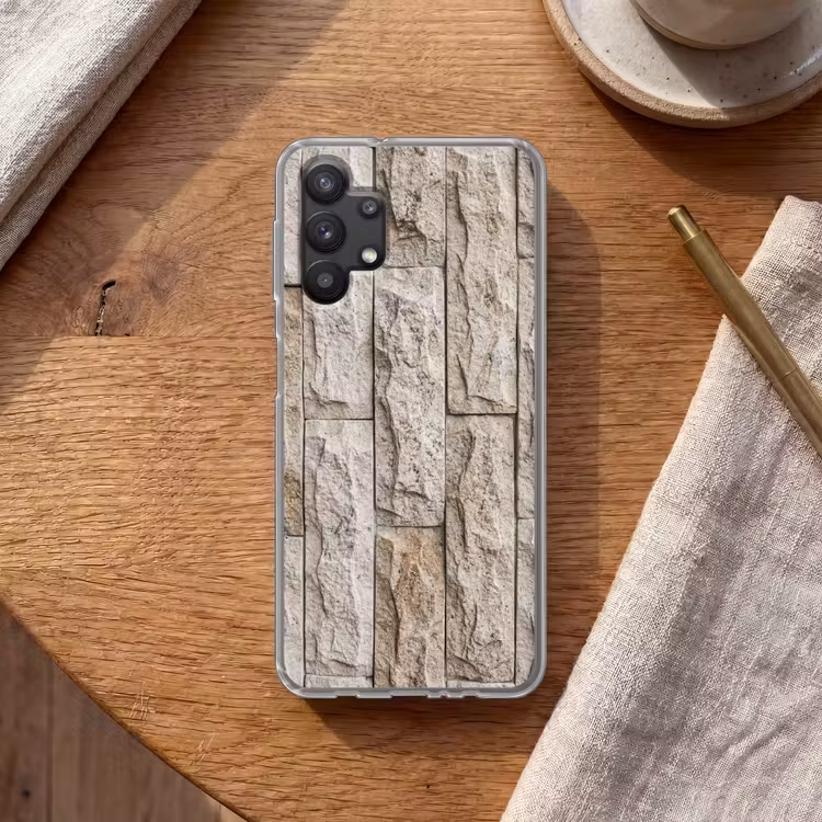 Muur - Steen - Ruw - Beige - Textuur Telefoonhoesje Samsung Galaxy A32 5G klein -sfeer1